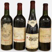 Chateau Lynch Bages, 1964, two bottles of Bordeaux, 1959 and 1960, and a bottle of Anjou,