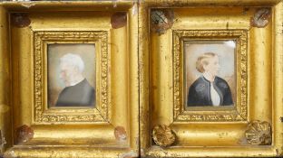 Late 19th / early 20th century school, portrait miniatures of George Crampton and his wife, each