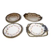 A Grainger and Co, Worcester part dessert set, three serving dishes and seven plates, largest 28cm