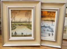 Vic Gartside (contemporary), ‘The Mill’ and ‘The Pond’, each monogrammed, pair of oils on board,