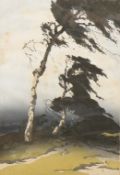 Oscar Droege (German, 1898-1983), ‘Birches in a Storm’, signed in pencil to the margin, woodcut
