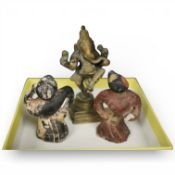 A brass model of Ganesha, and two composition figures, Ganesha 10cm