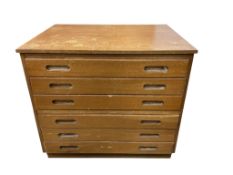 A mid 20th century teak two part plan chest, width 98cm, depth 76cm, height 88cm