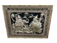 A 20th century Indian silver thread 20th century stump work style embroidered panel, width 138cm,