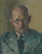 Robert Lyon (1874-1978), Portrait of a bespectacled man, signed, Modern British oil on canvas, 49