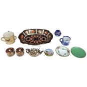 A Royal Crown Derby pin-tray, pattern 1128, three Royal Crown Derby miniatures and six other items