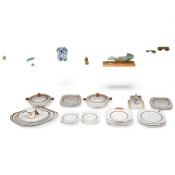 A Shelley Vogue-shape 44-piece part dinner service, and a Poole cheese dish and cover, latter