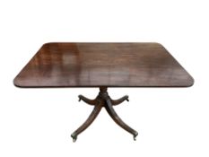 A George III rectangular mahogany tilt top dining table, width 95cm, depth 133cm, height 72cm