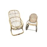 In the style of Tito Agnoli: A bamboo armchair and a bentwood rocking chair, larger width 62cm,