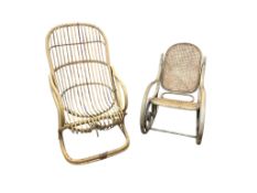 In the style of Tito Agnoli: A bamboo armchair and a bentwood rocking chair, larger width 62cm,