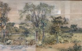 Patrick Nasmyth (Scottish, 1787-1831), landscape with trees, signed, watercolour, 15 x 24cm