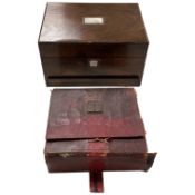 Two 19th century travelling toilet boxes comprising a mother of pearl inlaid rosewood example and