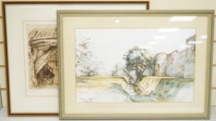 After James Forsyth (20th. C), ‘Porchester Castle’, colour print, together with ‘The Forsyths