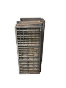 Ten vintage printers typeface trays, width 36cm, depth 4cm, height 83cm