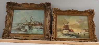 Johannes Van Hessel (Dutch, 1894-?), Winter scene with a windmill, signed Hellsel, oil on panel,