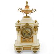 A 19th century French alabaster mantel clock with ormolu mounts, 45cm high