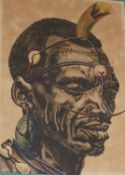 J. P. Lulu (Ugandan), portrait of a tribesman, signed, watercolour, 34 x 24cm