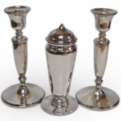 A pair of Elizabeth II silver mounted candlesticks, by Adie Brothers, Birmingham, 1952, height 16.