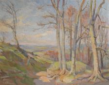 A. Maud Randall (fl.1904-1940), ‘Below the Ring‘, signed, Brighton Art Gallery exhibition 1948 label