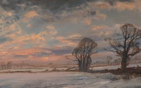 Kenneth Denton (1932-2024), 'A Norfolk Farm in Winter', signed, inscribed verso, oil on board, 34