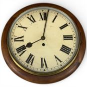 An early 20th century mahogany fusee dial wall timepiece, 38cm diameter