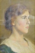 Early 20th century school, portrait of a lady, unsigned, oil on canvas, 23 x 15cm