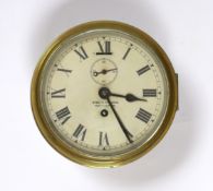 A brass ship's bulkhead timepiece, by Smith & Chalmers, Southampton, base plate 19.5cm diameter
