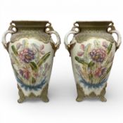 A pair of early 20th century Royal Bonn two handled floral decorated vases, 44cm high