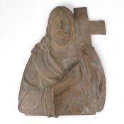 After Sylvian Norga, a cast bronze plaque, Christ with cross, signed, 45cm high