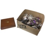 A quantity of assorted plated items including large salver with inscription relating to H.S.B.C.,