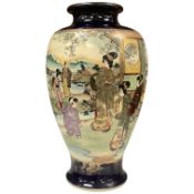A Japanese satsuma pottery vase- 31cm high, a smaller similar vase, a two section tray, a rice