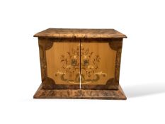 A burr walnut and floral marquetry, two door, six drawer, table top collectors cabinet, 39.5cm x