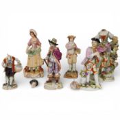 Two 18th century Derby porcelain figures, two Sitzendorf porcelain figures, and two Victorian
