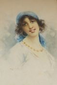 Italian school, portrait of a gypsy girl, indistinctly signed G. Lunzi?, watercolour, 44 x 30cm