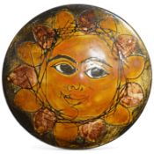 A Joyce Morgan Chelsea studio pottery dish, ‘Sun Face’, diameter 23cm, height 6cm