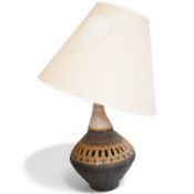 A Roche Bobois stoneware lamp with incised decoration, with shade, 82cm high overall