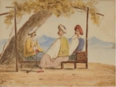 E. W monogrammist, Indian men seated in a landscape, initialled and dated 1931 in ink to the lower