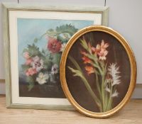 Marion L. Broom (1878-1962), Floral still life, pastel, 50 x 44cm, together with English School,