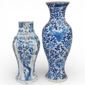 A Chinese Kangxi blue and white vase and a 19th century blue and white vase, largest 26cm high