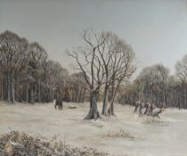 Nick Mace (b.1949), 'Woodsmen', signed, oil on board, 49 x 59cm