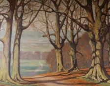 Kenneth Denton (1932-2024), 'Winter landscape with path, signed, oil on board, 59 x 73cm