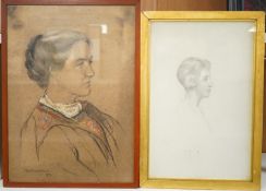 M K Streatfeild, portrait of a lady, signed and dated 1909, pastels, together with an Art Deco