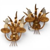 A pair of gilt-metal twin-light wheatsheaf wall sconces, 38cm high