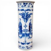 A Chinese blue and white sleeve vase decorated with figures, 26cm high