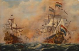 Donald Ayres (British, b.1936), 'The Four Days Battle between English and Dutch, 1666', signed and