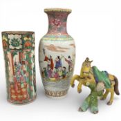 A Chinese famille rose vase, mid 20th century, a famille rose cylindrical vase and a model of a
