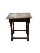 A 17th century style oak joint stool, width 46cm, depth 32cm, height 61cm