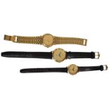 A lady's and gentleman's late 1980's gold plated Gucci quartz wrist watches, ref.3001 and 3000,
