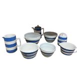 A T.G. Green printed ‘flour’ sifter and ‘butter’ dish together with a coffee pot, water jug and