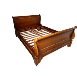 A reproduction mahogany double sleigh bed frame, width 150cm